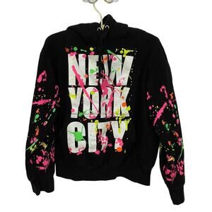 Popular Sport Black Graffiti New York City Paint Splash Hoodie Sweatshirt Small